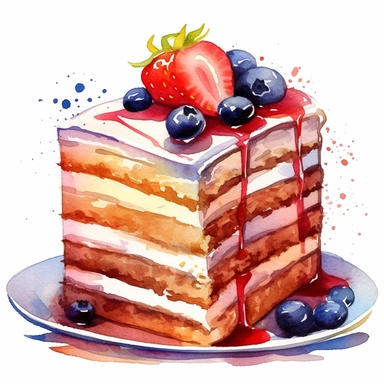 cake, watercolor style, clear lines, clip art