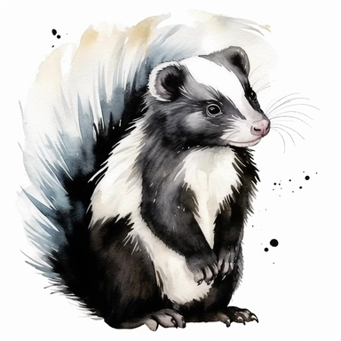 watercolor baby skunk clipart with contour