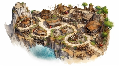 isolated images, illustrations on a white background, realistic top down overhead view caveman village map, Clipart, watercolor, realistic, isolated, full building, highly detailed, hdr, 32K, photo expert quality, watercolor realistic, hyperrealistic and highly detailed, isolated on a white background