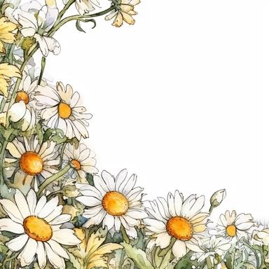 chamomile, page border style, clipart, watercolor, vintage--q2