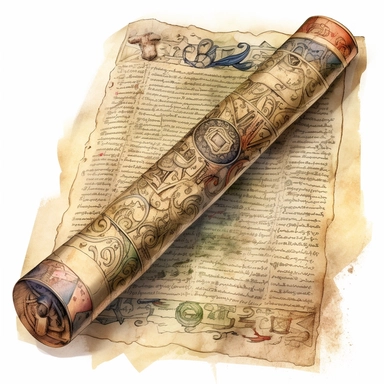 An intricate clipart design of ancient magic scrolls, featuring aged parchment with intricate symbols and mystical writings, evoking a sense of ancient wisdom and hidden knowledge, detailed, realistic, watercolor, clipart