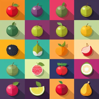 flat fruit icons clipart, single design, 8k