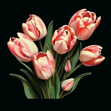 beautifully bend peach and red colour flash tulips close up withdark colour green stem and leaf crown , Clean, Illustratration white back round pink tulips Gothic floral art ,tulips Clipart,