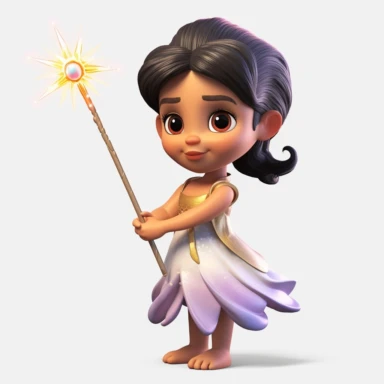an adorable indian baby fairy with big shiny cute eyes holding a magic wand 3D model clipart