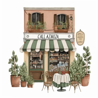 Italian vintage shop clipart, Italian cafe, Italian cafe illustration, white background, no caption, no text
