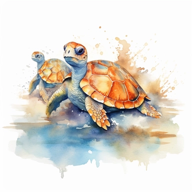 watercolour illustration free brushstrokes, beautiful and joyful, baby turtles, mark brooks, naturecore, animal clipart, isolated on a white background