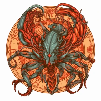old style fire cancer zodiac, vector design illustration, in the style of detailed heavy metal embroidery, hand-painted details, Horoscope Clipart, isolated white background