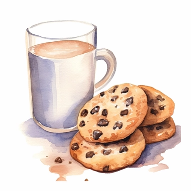 chocolate chip cookies with milk watercolor clipart set