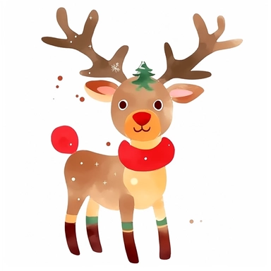 simplified clipart of christmas reindeer, simple shapes, no watermark, no lines, no outlines, clipart, featured on dribble, cartoon, minimalist, computer vector graphic design clip art, watercolor illustration clipart, watercolour clipart, watercolor illlustration for kids and children, book illustration, print on demand image, PNG tranparent background