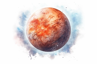 Watercolor, Create a brown dwarf, a failed star too small to sustain nuclear fusion but still emitting faint heat clipart, hd, on a white background, spaced out