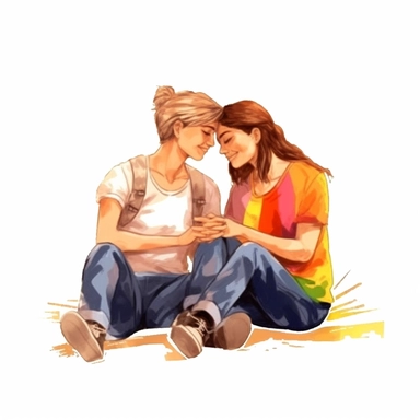 hand drawn painted beautiful happy lgbt couple illustration, clipart, 8k, hd, on white background