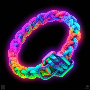 vintage 90s friendship bracelet, bold colors, retro neon style, photorealistic, high-resolution photography, transparent background PNG clipart – ar 16:9
