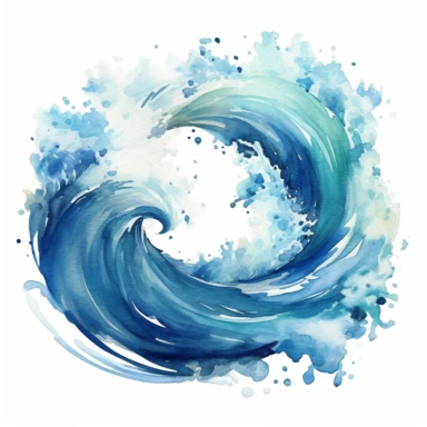 Immerse yourself in the swirling depths of Watercolor Ocean Waves, where every stroke tells a story. clipart, on white background