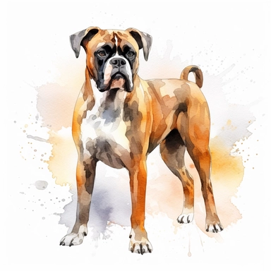 watercolor boxer dog clipart, full body, vector, contour, white background