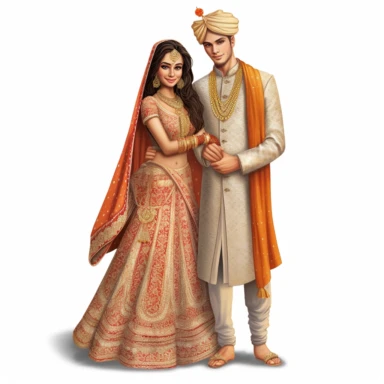 indian wedding clipart,cartoon art [full body] [hyper Real] [dress set]