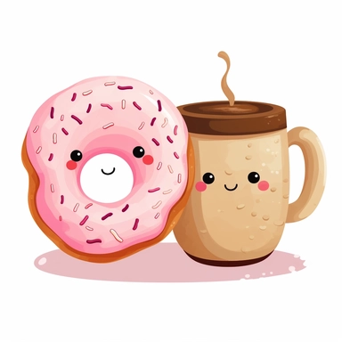 Cute Beautiful Happy Face Couple Coffee And Donuts Love Watercolor Sublimation Clipart ,Cartoon,hyper realistic, intricate detail, illustration style,high solution,on the white background