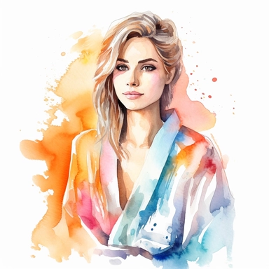 watercolored Young beautiful woman in bathrobe clipart