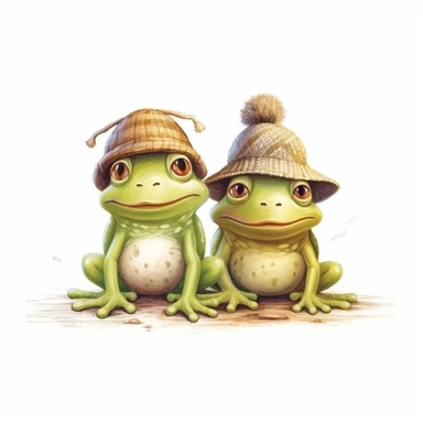 cute frogs wearing hats, clip art, white background
