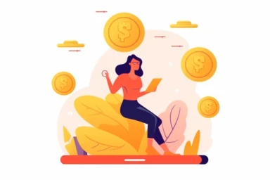 Secure mobile payment, money transfer or online finance concept with smartphone, woman, flying coins, wallet. Digital internet transaction or cashback banking illustration. Safe money transfer clipart