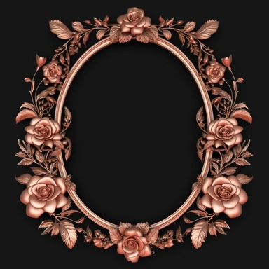 detailed peach rose gold oval frame, clipart on black background