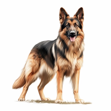 sable german shepherd digital painting and drawing, clipart, full body, hyper - realistic animal illustration, childlike, free brushwork, white background