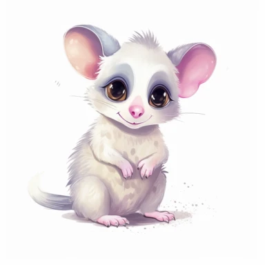 cute baby Opossum clipart, happy, animal only, isolated on white background, illustration, pastel colors, no shadow, vector, high definition, Full HD, 8k