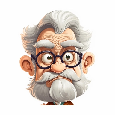 funny Grumpy Grandpa face Clipart, white hair, white background