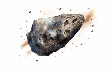 Watercolor, Design an image showcasing an N-type asteroid, characterized by a fine-grained and porous structure clipart, hd, on a white background, spaced out