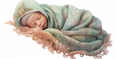 Adorable new baby wrapped up in soft fleece blanket, intricate, full body lying down, soft pastel colors, watercolour clipart, I can't believe how beautiful this is