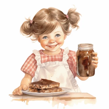 adorable cute vintage little girl eating Nutella, watercolor clipart, high quality clipart, no background , high details