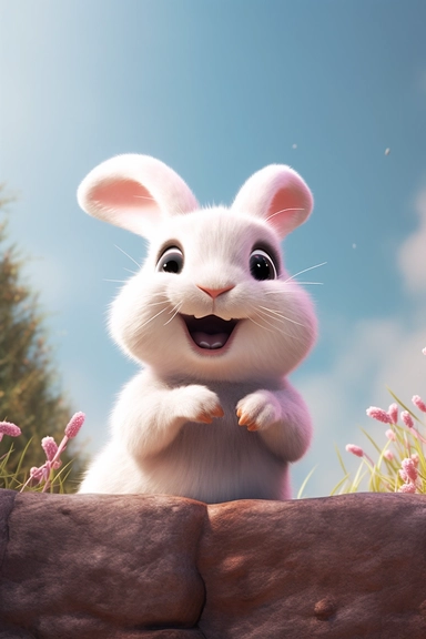ed small bunny clipart, in the style of unreal engine 5, vray tracing, subtle pastel tones, rollei prego 90, white and pink, dutch and flemish, bunny is smiling