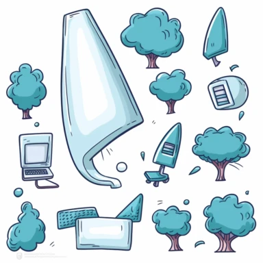 handrawn vector line clipart icon sheet, aquamarine, on white background, playful cartoonish, the icon sheet have: client, tree, desktop, screen, computer mouse, keyboard, message, RSS