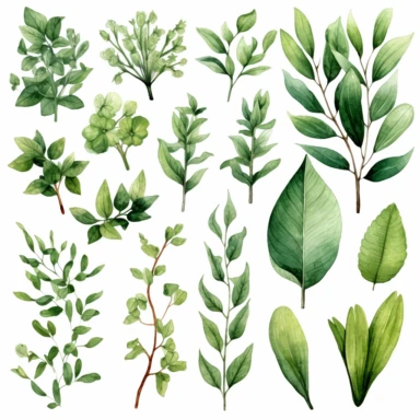 greenery watercolor clipart 12 by 12 inches in white background