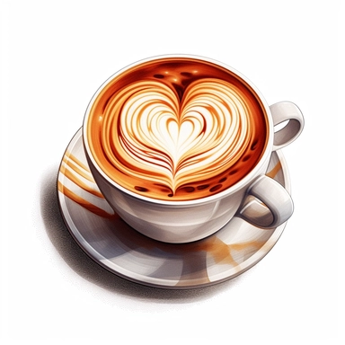 Isometric illumination of commercial shot of ultra - realistic watercolor painting of a really delicious coffee, latte art heart clipart, good looking food, delicious, yummy, foodie, healthy, white background no text, isolated on white, watercolor illustration, award winning, strong and sharp lines, upscale
