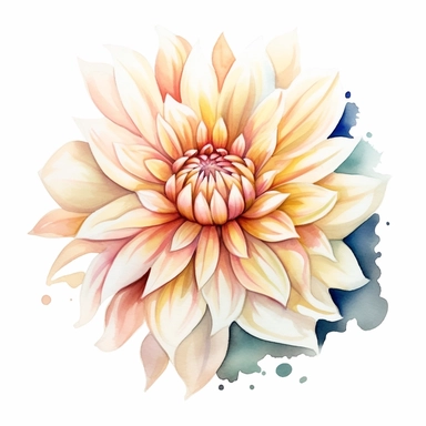 Watercolor snow white dahlia clipart on a white background in the style of feminine sticker art, Tanya Shatseva, storybook illustration, pure and pristine shades, Georgia O'Keeffe, flower and nature motifs, colored line art, colored outlines, cottagecore design, watercolor on white background, ombre, warm tones, colored line art, colored outlines, iridescent ombre, gradient shading, winter snow tone, vibrant digital art oil paint photorealism, an illustration of a colored flower, meticulous sket
