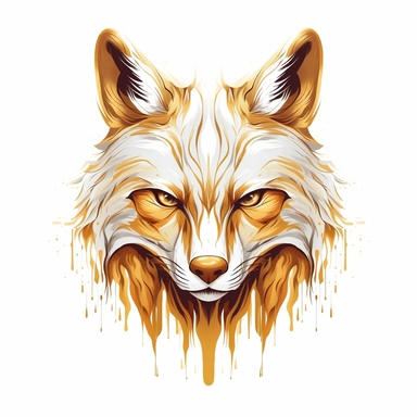 golden striped melting fox head, bold line, isolated on a white background, no shadow, clipart