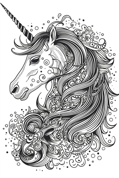 cute unicorn playing depicted in the style of clipart, white background, vector lines, in the style of a coloring book, thick, clear,lines, black and white,