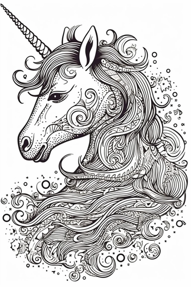 cute unicorn playing depicted in the style of clipart, white background, vector lines, in the style of a coloring book, thick, clear,lines, black and white,