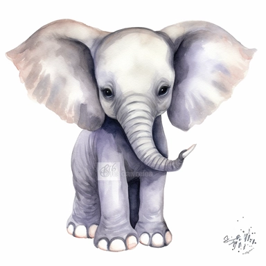 Elephant, Baby Animal Watercolor Clipart, white background, no text