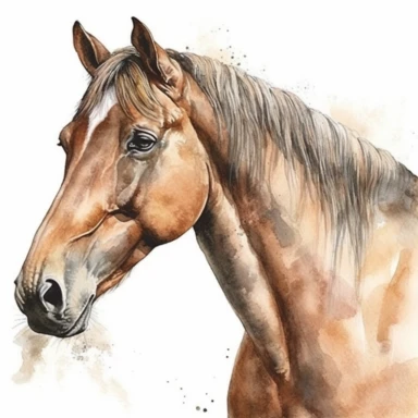 Mustang Horse, highly detailed, watercolor, clipart, illustration, white background, digital painting, paper crafting, no signature, no text