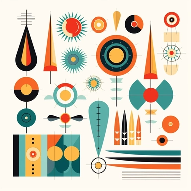 Mid Century Design Clipart, Vector, Decal, Atomic Colors, Shapes