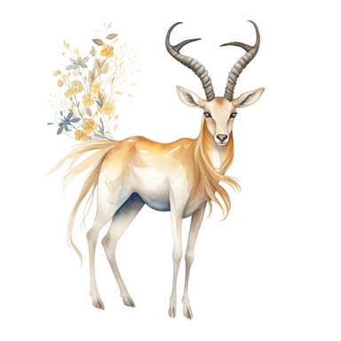 a whimsical gazelle with kind eyes clipart with watercolor illustration,full body shot,8k,etsy style, white background