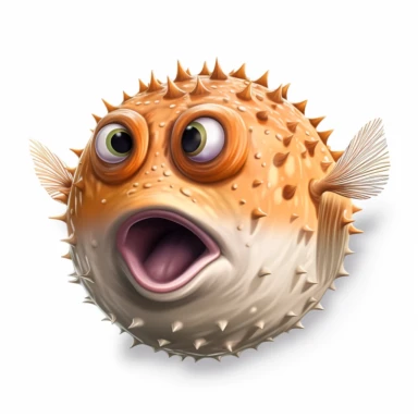 Clipart,A pufferfish inflating to defend itself, hyperrealistic, hyper high definition