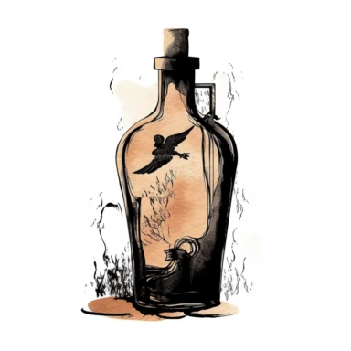 shawn coss silhouette, alcohol bottle clipart, add some color shades, vintage style, old fashion, artwork, white background, 4k, detailed