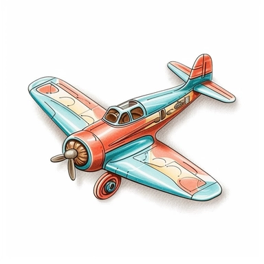 Vintage Hand painted pastel clipart of a toy airplane wall hanger in the style of vintage nursery kitsch Lefton, retro midcentury 1950’s, white background, contour