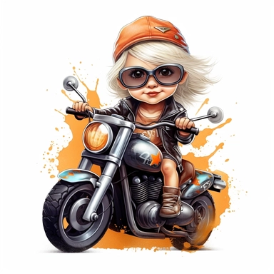 clipart of cute and cool baby girl on a harley davidson multicolor white background