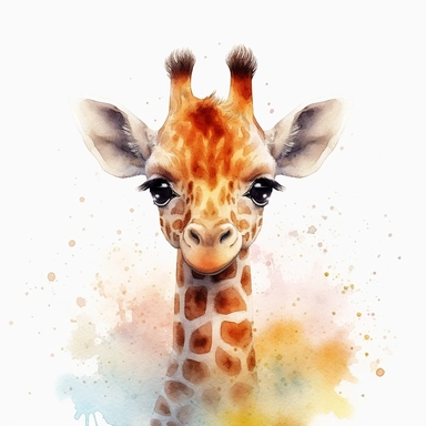 Watercolour animated whimsical cute baby giraffe Disney inspired four perfect legs and hooves beautifully detailed perfect facial features ultra highly detailed, 18k, sharp focus, bright photo with rich colours digitally enhanced, enhanced graphics, straight, sharp focus, bright lighting, intricate detailed png image ,high definition,300dpi,graphic clipart,computer graphics