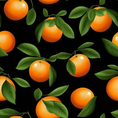 seamless pattern, repeating pattern, cute shaped orange fruit, digital art painting, vector art, clipart, 12K, high quality, HD, octane rendering, cinematic lighting, realistic photo quality, vibrant colors, black background