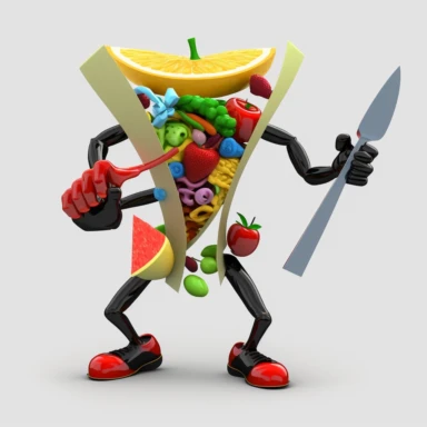 logo mascot based in various types of foods,doing a bow to a nutrition expertwith transparent background, insane detail, HD, 4k, as cartoon,3D clipart