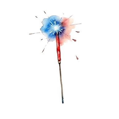 watercolor clipart illustration of a sparkler, red white and blue, hand painted details, clean and simple designs, solid background color, spaced out